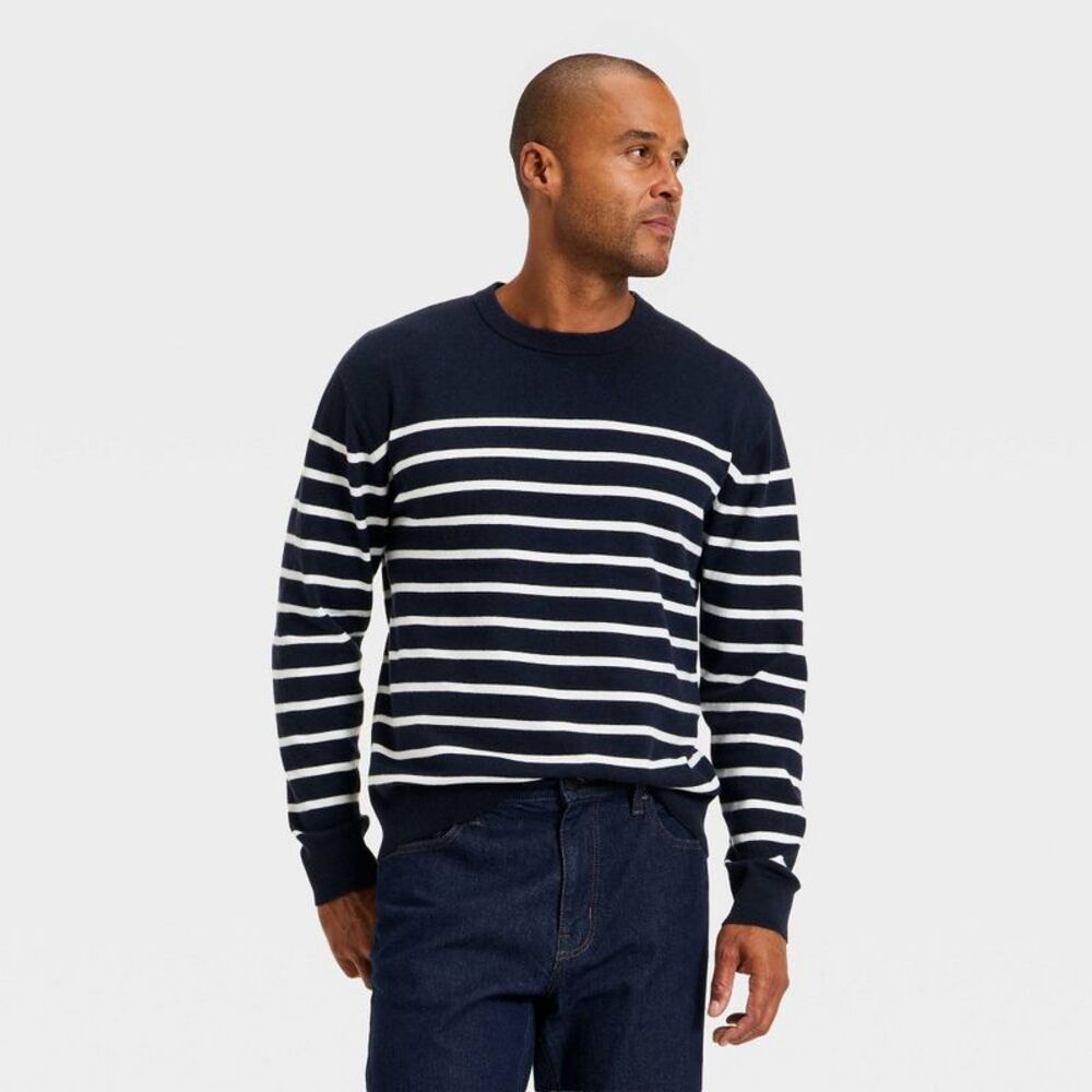 Goodfellow & Co - Men' Soft Knit Crewneck Sweater - Goodfellow & Co  Navy/Cream